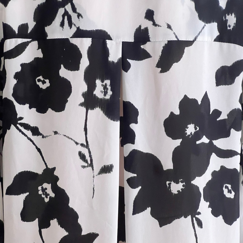 Daniel Rainn Floral Blouse Women XXL Roll Tab Sleeve Black White V-Neck Tunic - Picture 6 of 8
